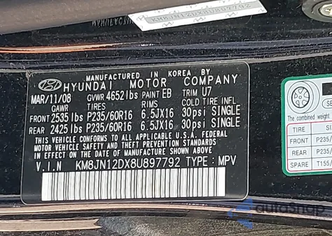 2008 Hyundai Tucson Limited V6/Se z USA, uszkodzony, nr VIN KM8JN12DX8U897792